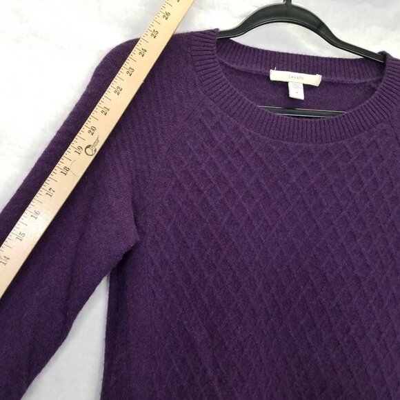 Lark & Ro Cashmere Sweater Womens M Crew Neck Diamond Cable Knit Purple Pullover - Picture 13 of 14